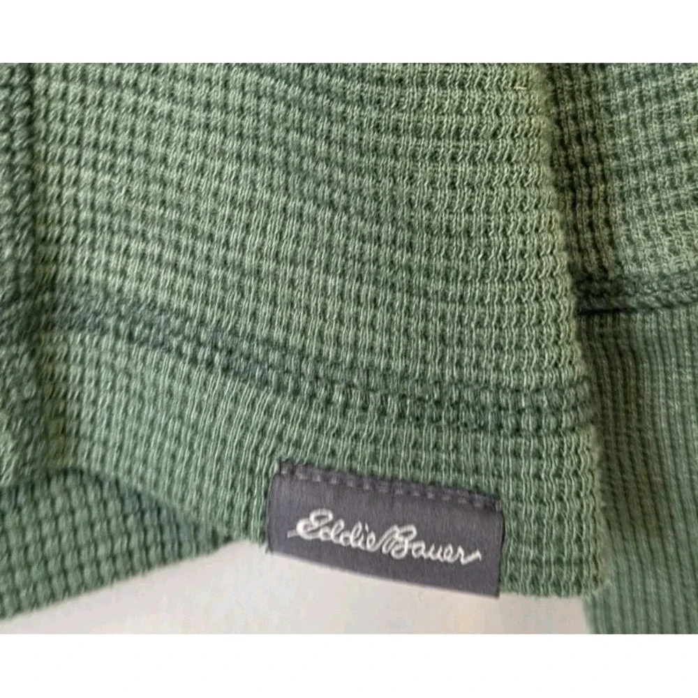 Eddie Bauer Mens Waffle Knit Henley Thermal Shirt Sz Large Green Outdoors Layer